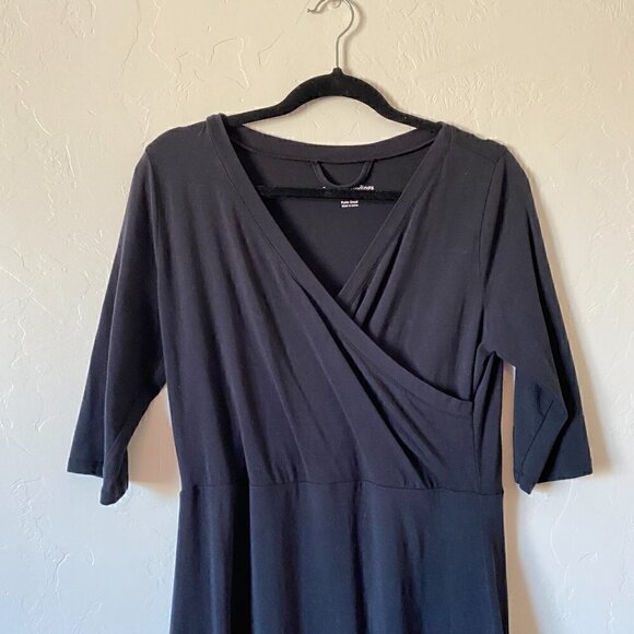 Soft Surroundings Stretch Knit Faux Wrap Midi Dress Black Modal Blend - Picture 3 of 6